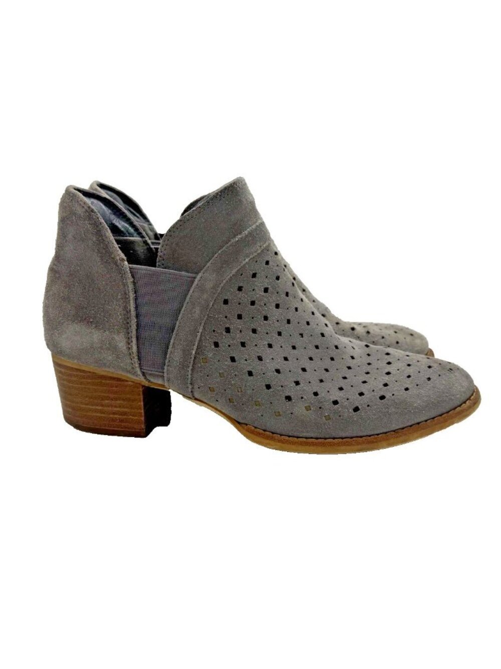 Earth Keren Gray Suede Laser Cut Ankle Booties Women's Sz 9B Boho Hippie Shoe